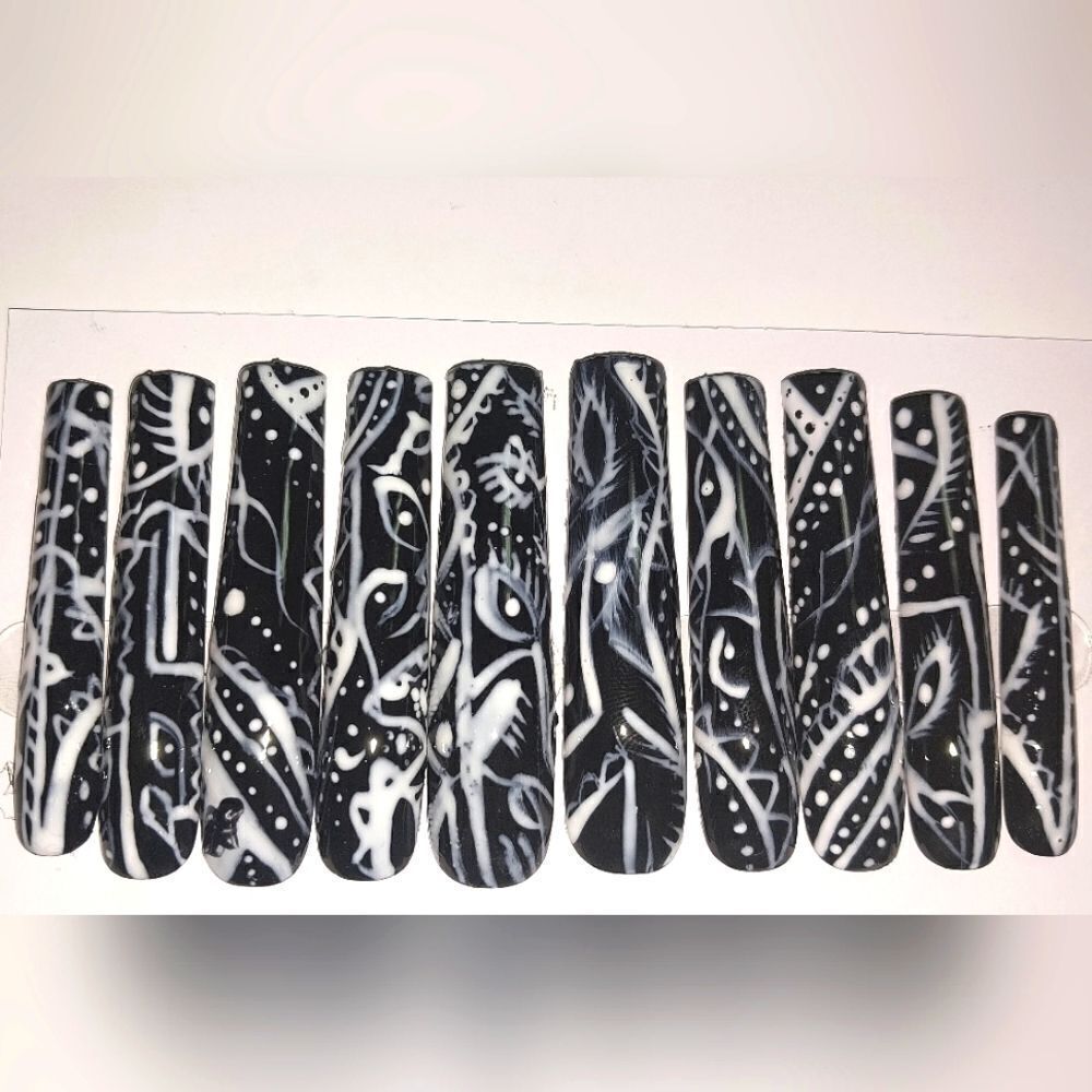 Hand crafted custom pasley bandanna 10pc xxl acrylic press on nails